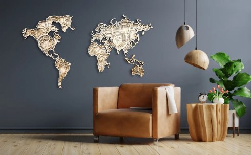 Carte technique murale 3D en bois 8 couches 140x82cm avec une épaisseur jusqu'à 24mm - Monde de la mécanique