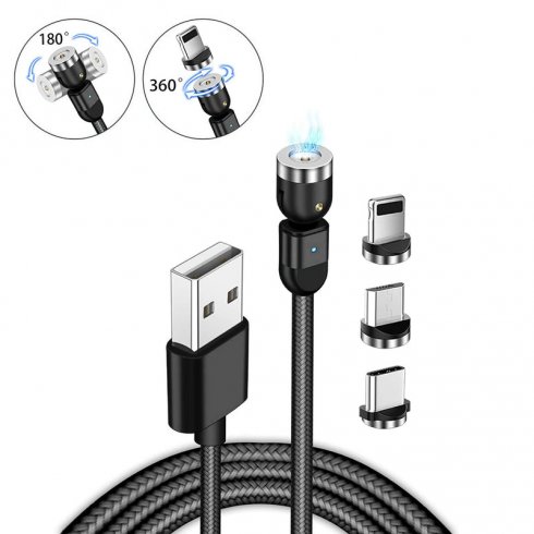 Cabo de carregamento magnético Universal giratório USB (Micro/USB C/iPhone)