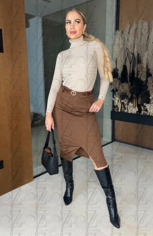 Dlouhá elegantní sukně hnědá barva - LINERAE - fashion Julzz