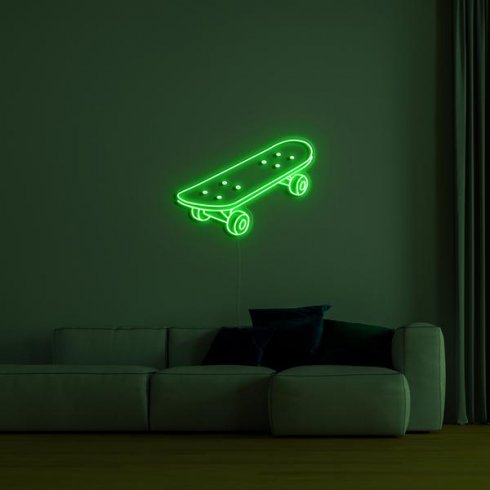 Semn LED iluminat 3D neon pe perete - SKATEBOARD 75 cm