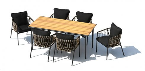 Gartenmöbel – Esstisch und Stühle für die Terrasse oder den Garten – Set für 6 Personen