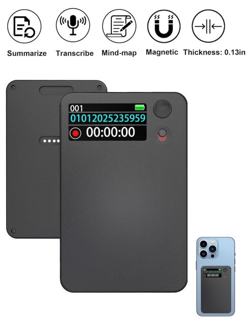 Diktafon přepis textu - AI záznamník hlasu ultratenký + překladač podpora 100+ jazyků + 64GB paměť