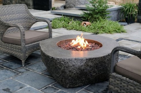 Ohniště do zahrady (vnější) plynové - 2v1 Přírodní žula kruhový outdoor stůl