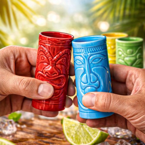 4er-Set Tiki-Schnapsgläser – Keramikset für stilvolle Partys und Feiern