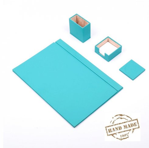 Office desk set 4 pcs - Marangyang turquoise leather (100% Hand Made)