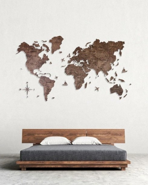 Creawoo 3D Wereldkaart voor aan de muur, hout, wanddecoratie, muurkunst