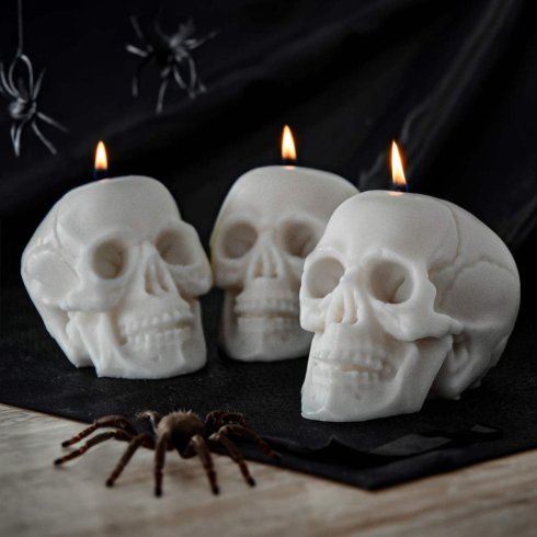 Juego de 3 velas de calavera: vela de cera de parafina para Halloween
