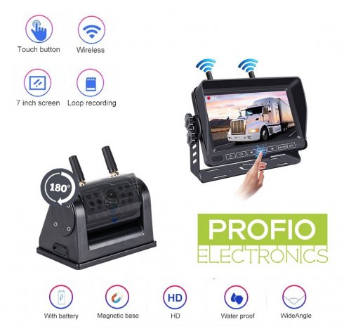 Set coche marcha atrás wifi con imán y batería 6700mAh AHD cámara HD con 8 IR + monitor HD 7"