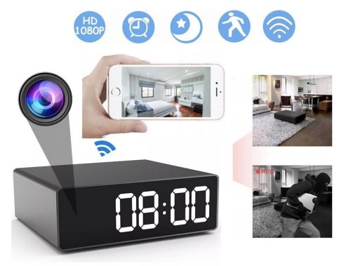 Réveil caméra espion FULL HD avec WiFi / P2P + détection de mouvement + LED IR de nuit