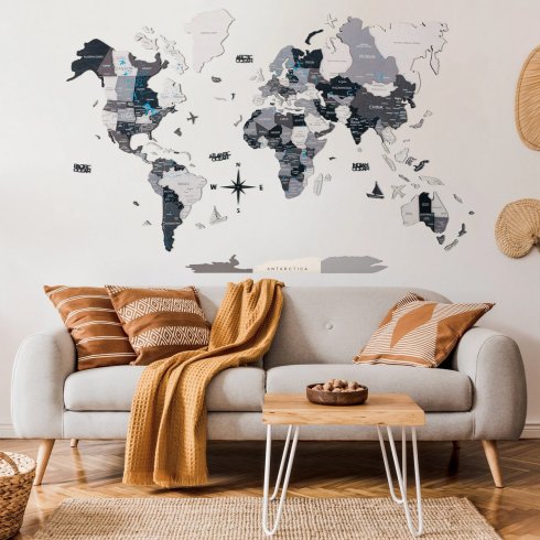 旅行地図壁に描かれた3D木製世界地図-NORD100 x 60cm | Cool Mania