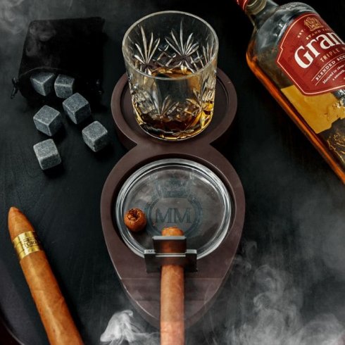 Držiak na cigaru (stojan) + držiak na pohár - Whiskey Luxusná súprava pre pánov