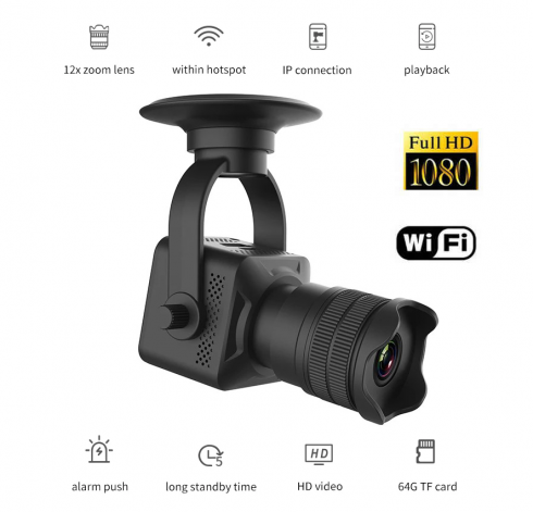 Spy mini camera με 12x ZOOM με FULL HD + WiFi (iOS / Android)