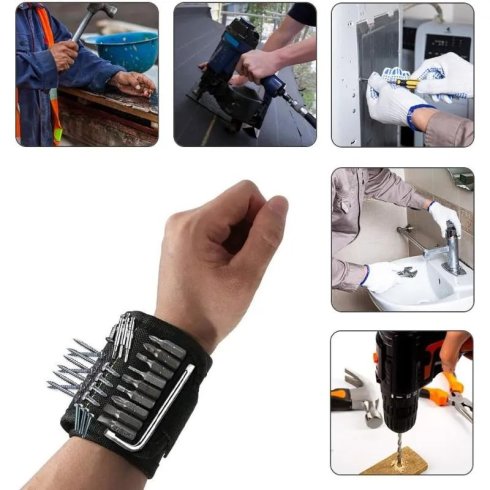 Magnetický organizér na zápěstí (ruku) na nářadí se suchým zipem a magnetem