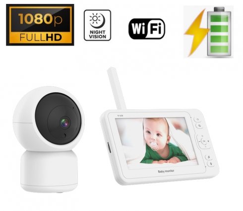 Babyphone vidéo - Wifi SET - LCD 5" + Caméra rotative FULL HD avec LED IR + VOX + Thermomètre