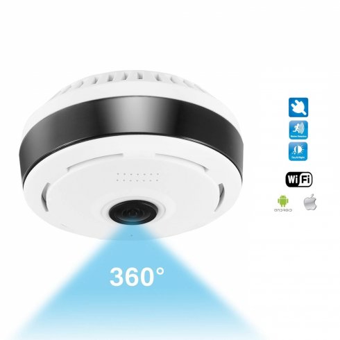 מצלמת WiFi פנורמית 360 מעלות ברזולוציית HD + נורית LED
