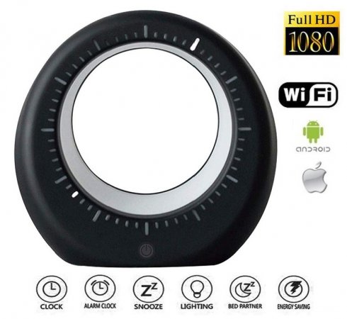 Lâmpada noturna LED com câmera WiFi Full HD e despertador + 16GB de memória