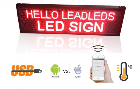 大型WiFi LED面板+ USB +温度传感器-红色104厘米x 40厘米