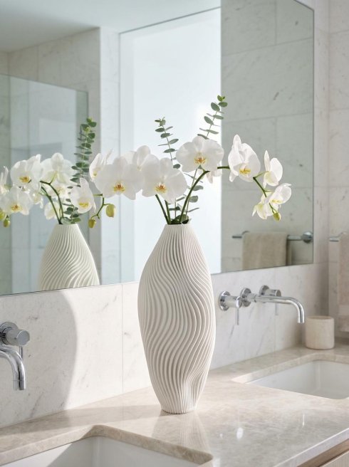 Stylish vase made of kaolin porcelain with an organic shaping 35 cm