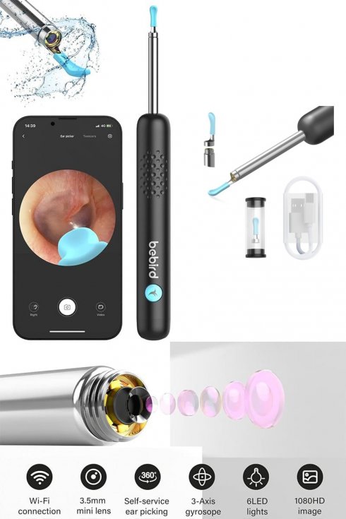 Limpiador de cerumen: dispositivo de limpieza de oídos con cámara FULL HD con aplicación Wifi a través del teléfono móvil