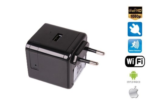 AC/DC adapter USB with FULL HD camera + WiFi + Night Vision + 128GB micro SD support