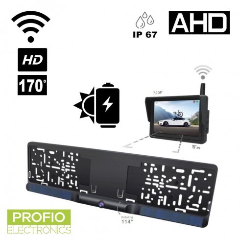 SET - Solárna WiFi zadná AHD HD kamera v ŠPZ s 170° uhol + 5" AHD monitor