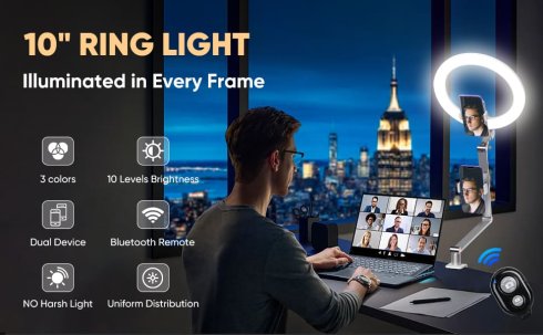 Kruhovo světlo na stůl 26cm s držákem - Ring light selfie světlo na focení se stojanem na mobil
