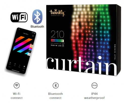 Умная светодиодная световая завеса 1,5 м x 2,1 м - Twinkly Curtain с 210 ПК RGB + W + BT + Wi-Fi