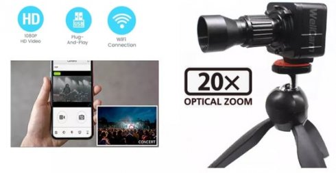 كاميرا تجسس صغيرة IP WiFi مع عدسة تلسكوبية 20x ZOOM تصل إلى 200 متر - التطبيق على الهاتف الذكي (iOS / Android)