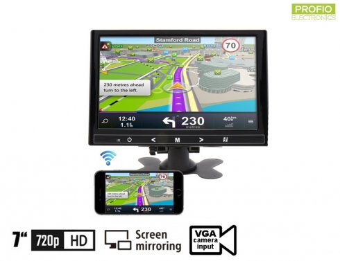 Monitor Mirror Link 7 "WiFi LCD multifungsi untuk kereta - input VGA, HDMI dan AV untuk 2 kamera