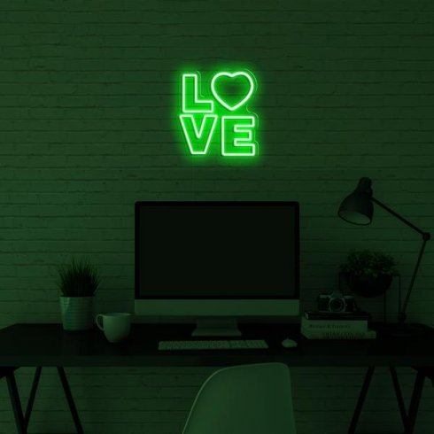 Neon LED sign on the wall - 3D logo LOVE 50 cm