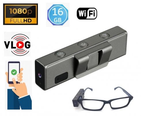 Sports POV Vlog camera for glasses with FULL HD resolution + WiFi + 16GB