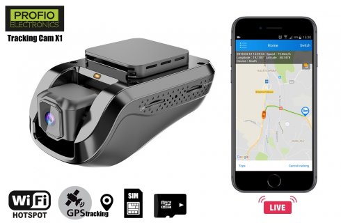 كاميرا سيارة مزودة بتقنية LIVE GPS Tracking PROFIO Tracking Cam X1 - عدسة مزدوجة + 3G WiFi