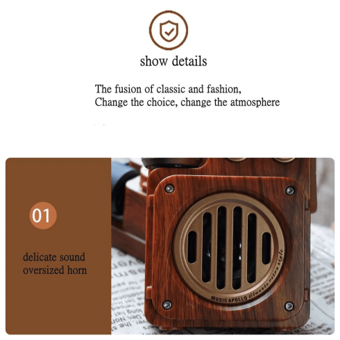 古いビンテージラジオ受信機 - レトロな木製、Bluetooth + FM/AMラジオ