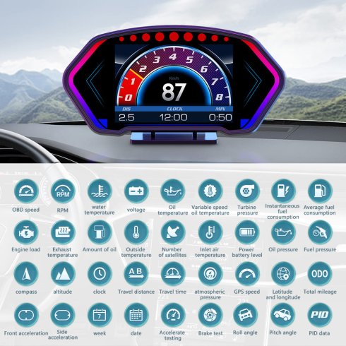 HUD palubní počítač do auta (displej) 6" - Multifunkční sportovní Akcelerometr Display