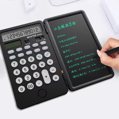 Solar calculator with notepad 6,5" LCD scientific + writing pen (foldable)