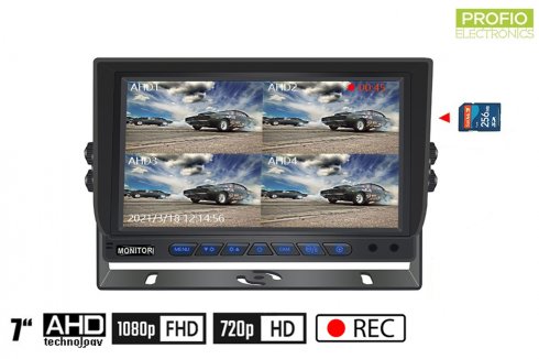 Monitor auto hibrid de 7 ": 4-CH, AHD / CVBS cu înregistrare pe card micro SD (până la 256 GB) pentru 4 camere