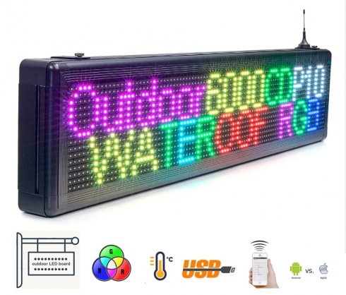 Outdoor vodeodolná Wifi LED svetelná tabula 7 farebná RGB - 103cm x 23cm