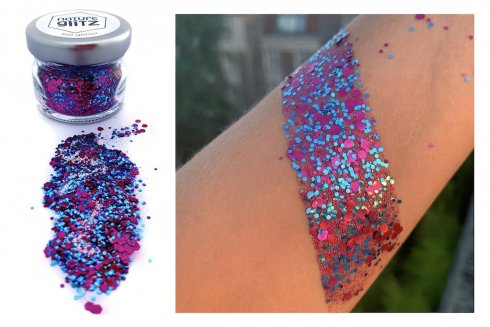 Rosa glitter - biologiskt nedbrytbart glitter för kropp, ansikte eller hår - Glitterdamm 10g (blå rosa violett)