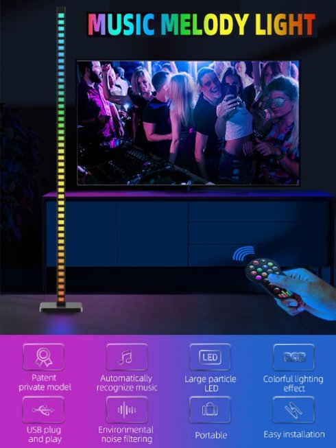 Barra luminosa per feste con equalizzatore a led 1,2 m - sensibile al suono con colori RGB