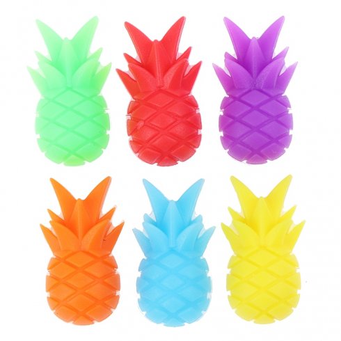 Etichete pentru băuturi - Marcatoare colorate pentru pahare din silicon cu ananas - 6 buc