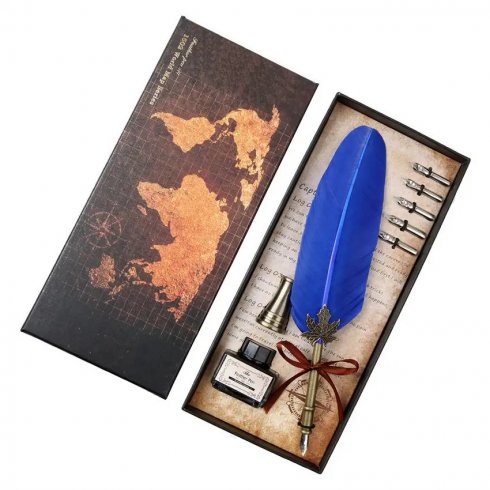 Feather pen - dip ink quill pen set + 5 nibs in a gift package