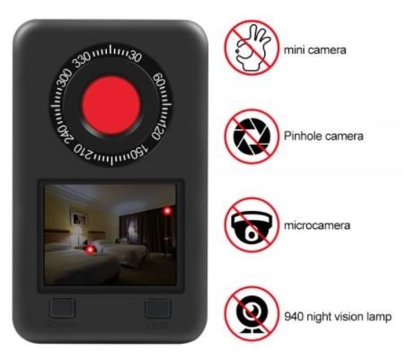 Détecteur de caméra cachée - Chercheur Profi Spy avec LED IR 940nm avec écran LCD 2,2 "