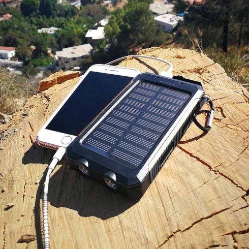 Solar powerbank (batteri) vandtæt - ekstern mobiltelefonoplader 10000 mAh