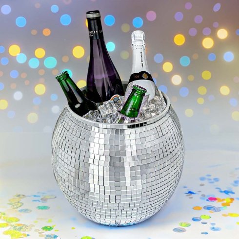 Cubitera con forma de bola de discoteca (para bebidas) en forma de bola de espejo de discoteca con un diámetro de 27,5 cm