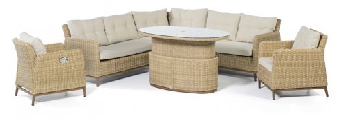 Rattan corner terrace seating - Modern furniture set for 8 people + adjustable table