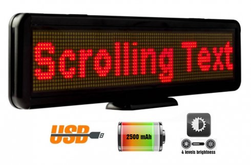 Promotional LED display with text scrolling 30 cm x 11 cm - red