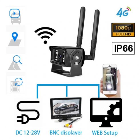 Bilkamera 4G SIM/WiFi med FULL HD med IP66-skydd + 18 IR-lysdioder upp till 20m + Mic/Högtalare (helt i metall)