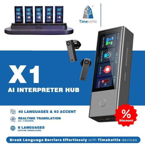 Plateforme d'IA multilingue pour la traduction simultanée jusqu'à 20 personnes - Traducteur Timekettle X1