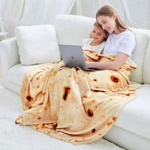 Kulatá deka ve tvaru tortily 150 cm - nechutná deka s designem připáleného burrita