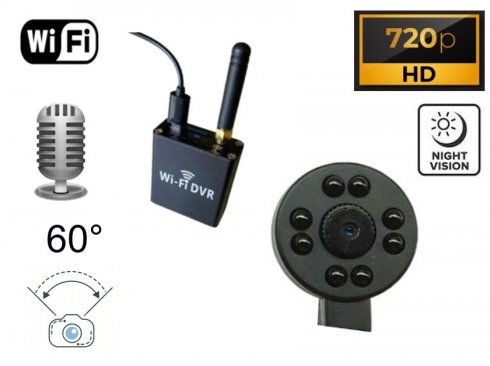 Pinhole camera with night vision + 8 IR LEDs with HD + audio - Wifi DVR module for live monitoring